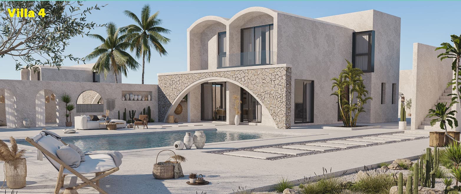 Villa 4 سولت بتصميم حجري فاخر مع مسبح